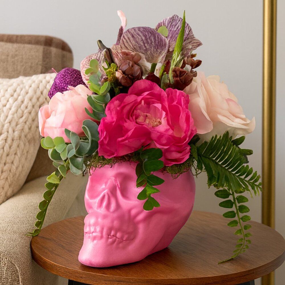 Pink Skull Floral Arrangement | Handmade